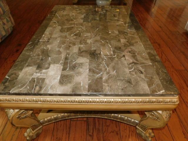 Large Base Coffee Table w/Marble Style Top