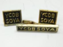 Set YCDBSOYA Cuff Links and Tie Clasp, Tie Clasp Has Been Resoldered