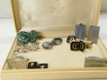 Misc. Cuff Links and Tie Pin, Box Is 6" W x 4" D x 1 1/4" T