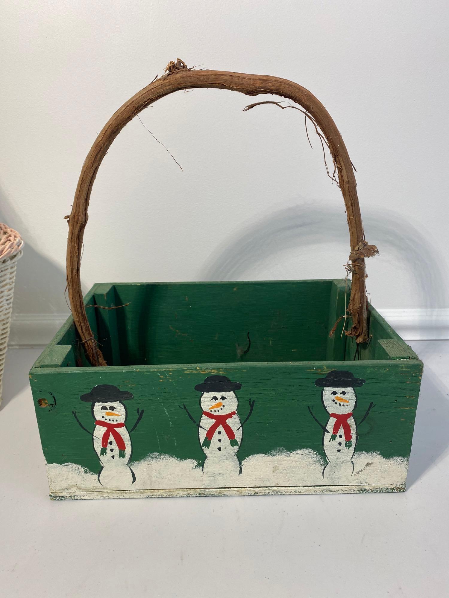 Wire, White Wicker and Christmas Box Type Basket