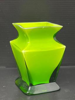 Green & Yellow Glass Vases and Lidded Bowls