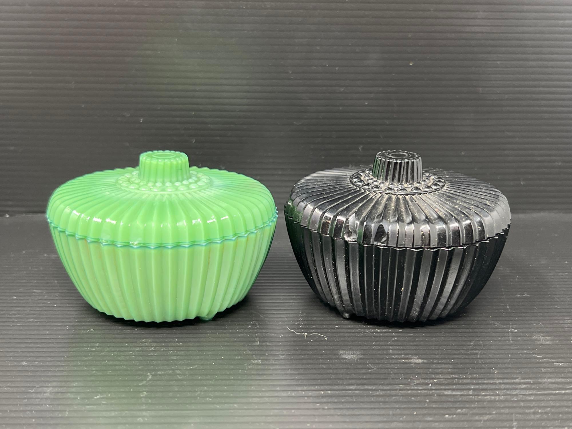 Green & Yellow Glass Vases and Lidded Bowls