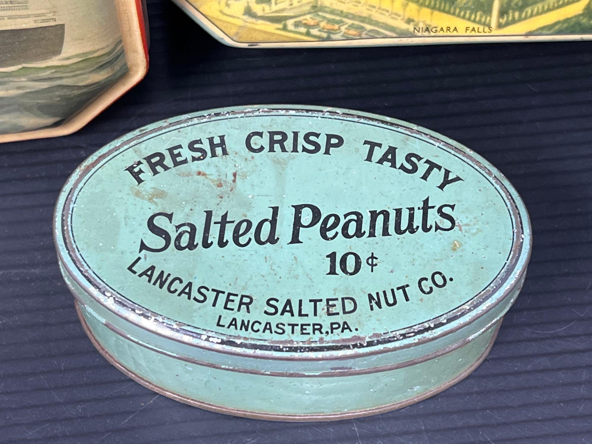 Velveeta Shells & Cheese Camera, 2 Decorative Tins and Lancaster Salted Nut Co. Peanut Tin