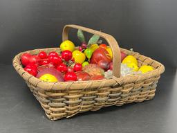 Basket of Artificial Fruit- Cherries, Apples, Plumbs