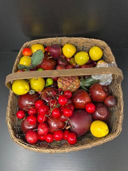 Basket of Artificial Fruit- Cherries, Apples, Plumbs