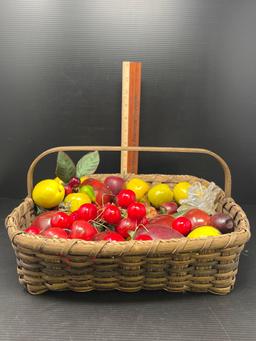 Basket of Artificial Fruit- Cherries, Apples, Plumbs