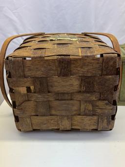Picnic Basket with Swing Handles, Lid and Eagle Emblem and Green Plastic Lidded Box