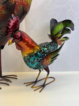 2 Metal Rooster Sculptures- One Large, One Small