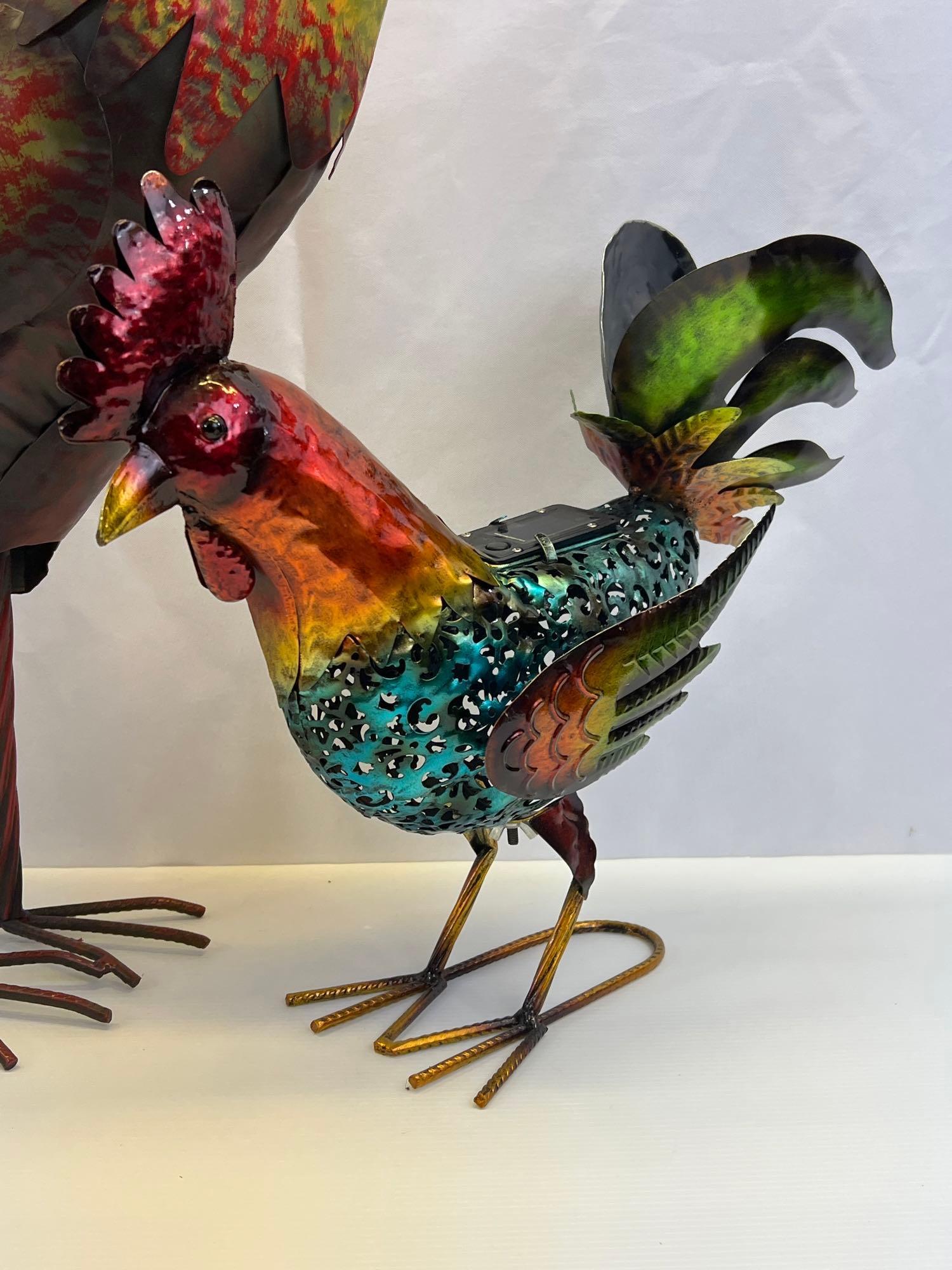 2 Metal Rooster Sculptures- One Large, One Small
