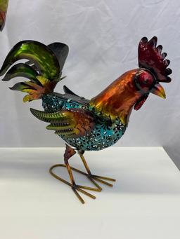 2 Metal Rooster Sculptures- One Large, One Small
