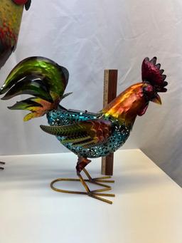 2 Metal Rooster Sculptures- One Large, One Small