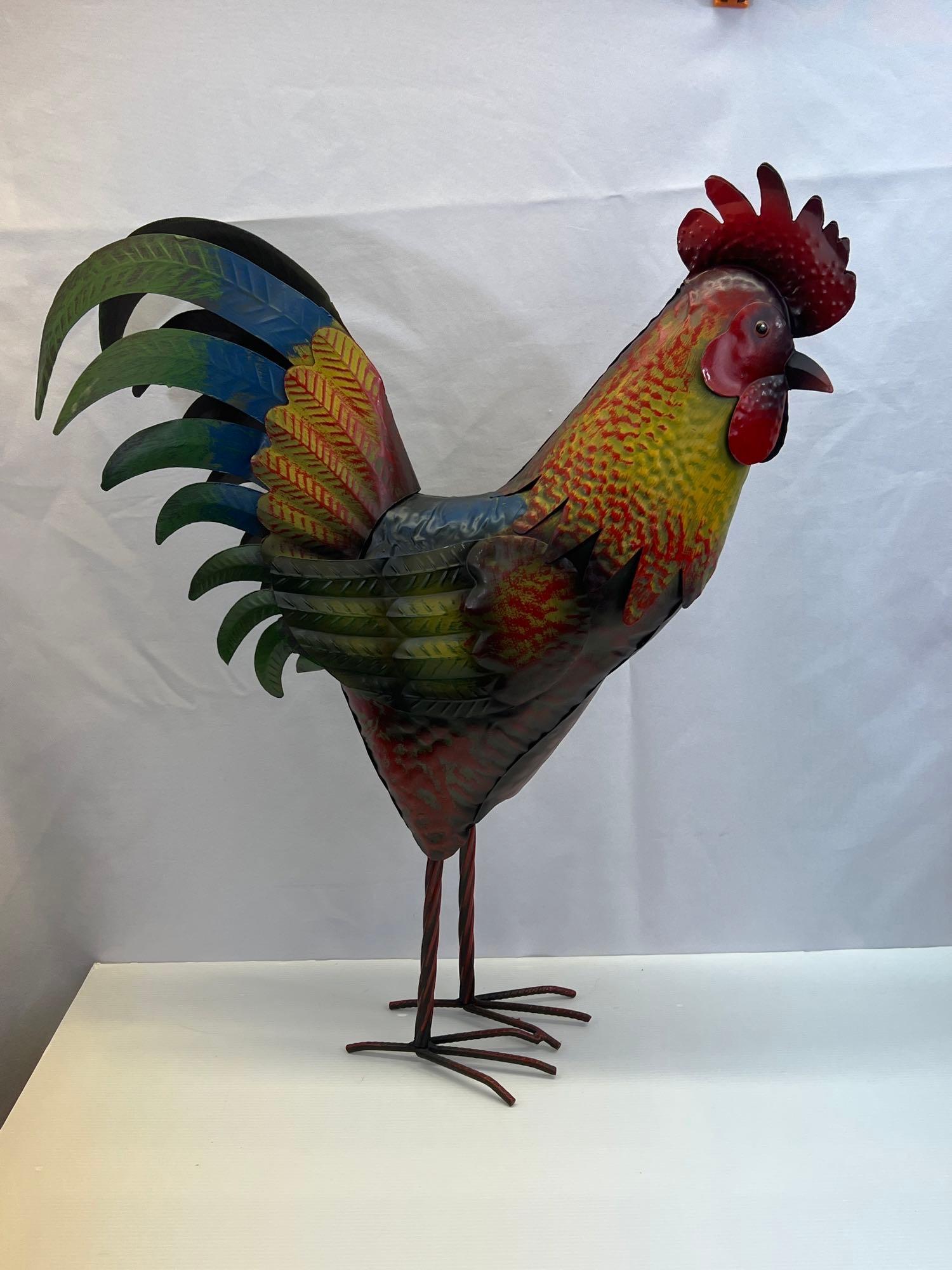 2 Metal Rooster Sculptures- One Large, One Small