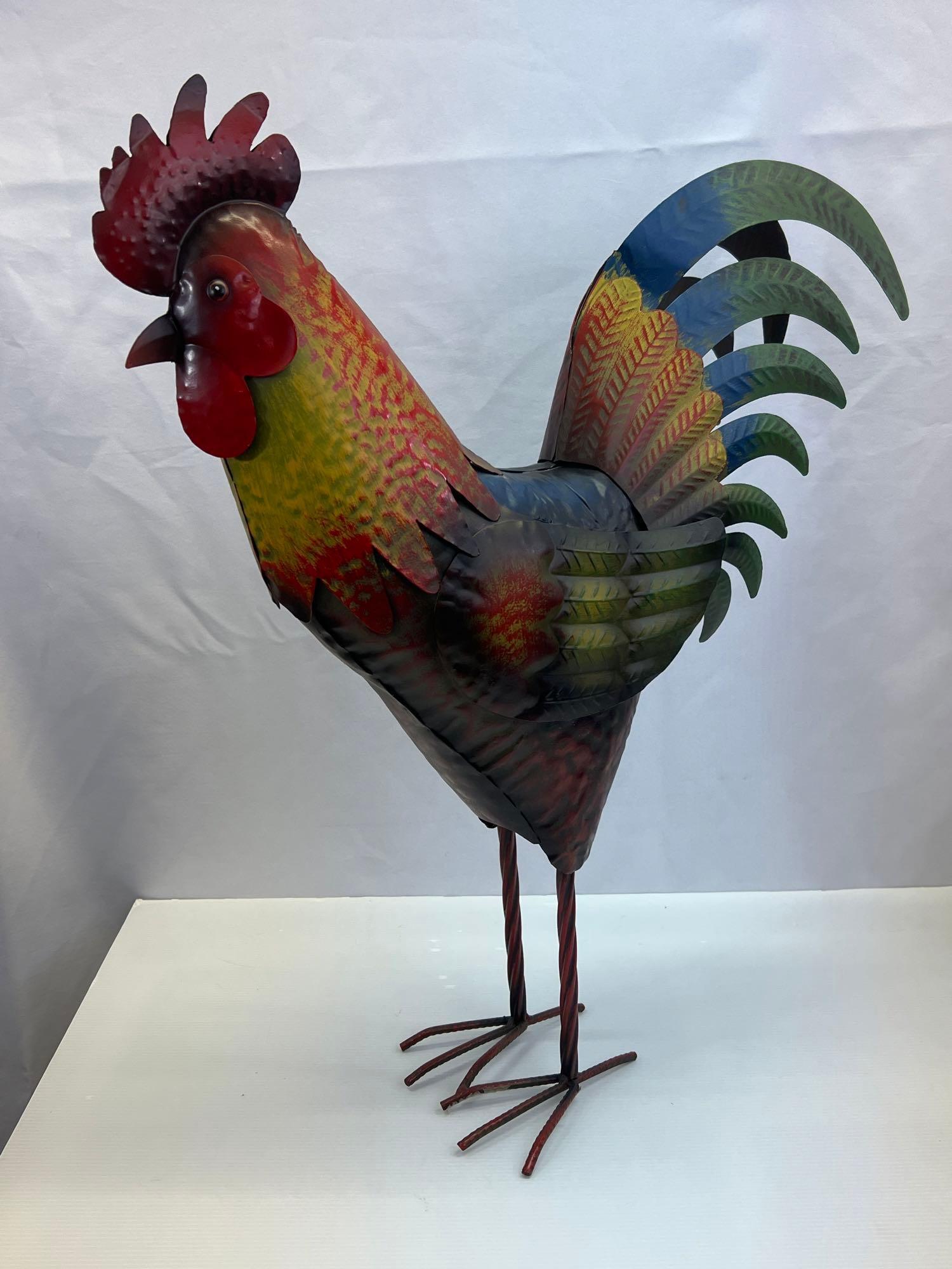 2 Metal Rooster Sculptures- One Large, One Small