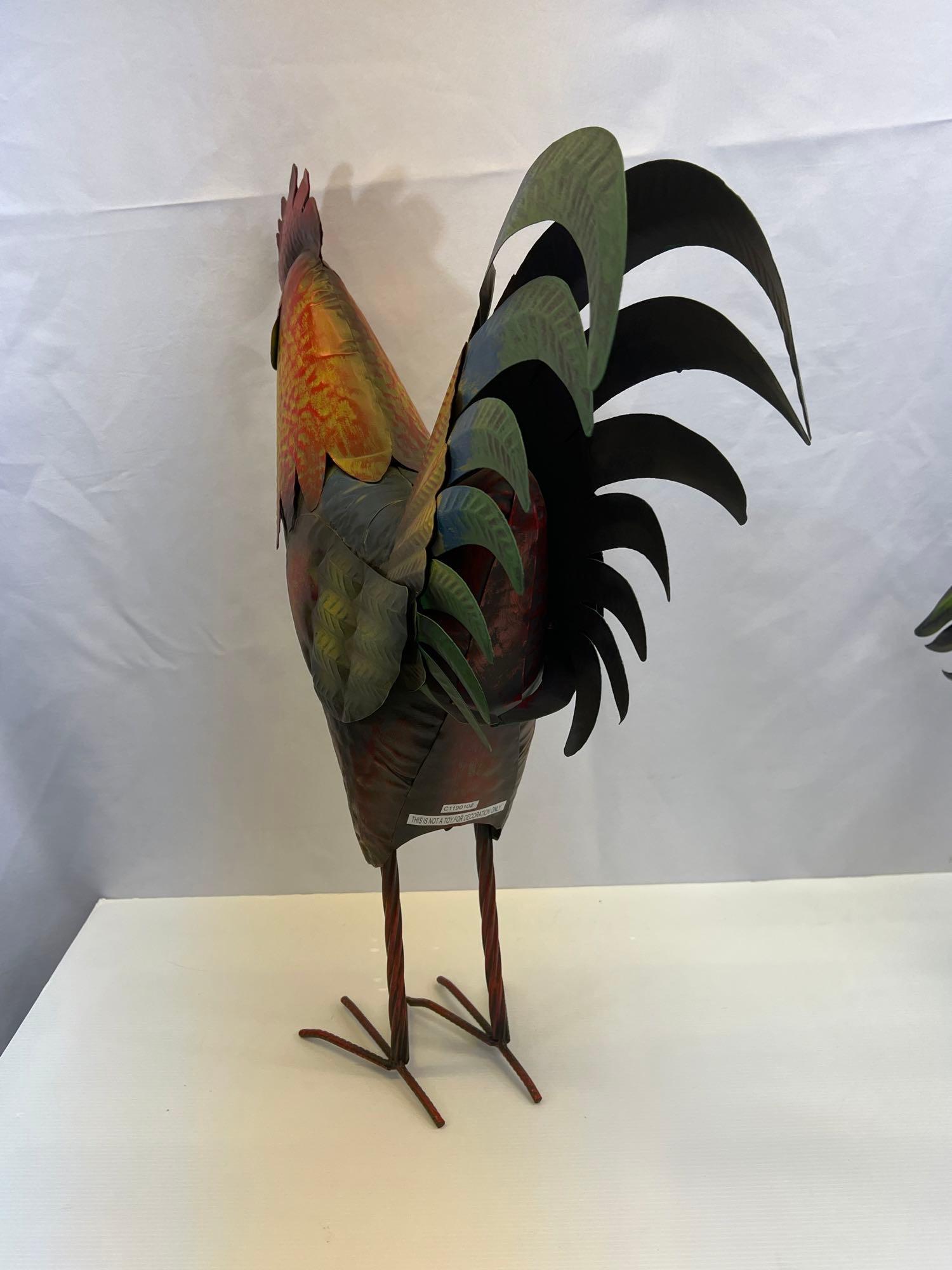 2 Metal Rooster Sculptures- One Large, One Small