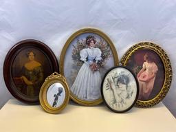 5 Framed Portrait Prints, All in Oval Frames