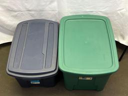 2 Plastic Totes with Lids- Blue is Rubbermaid