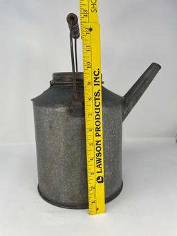 Galvanized Can with Pouring Spout and Wire/Wood Handle