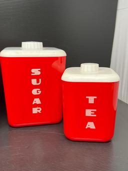 Vintage Style Lustro-Ware 4 Piece Canister Set with Lids- Coffee, Flour, Sugar & Tea