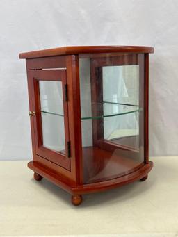 Curio Cabinet End Table or Lamp Stand with Glass Shelf and Ball Feet