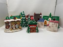 Ceramic Christmas Houses, Buildings, Fire Department, Store Window, Trees