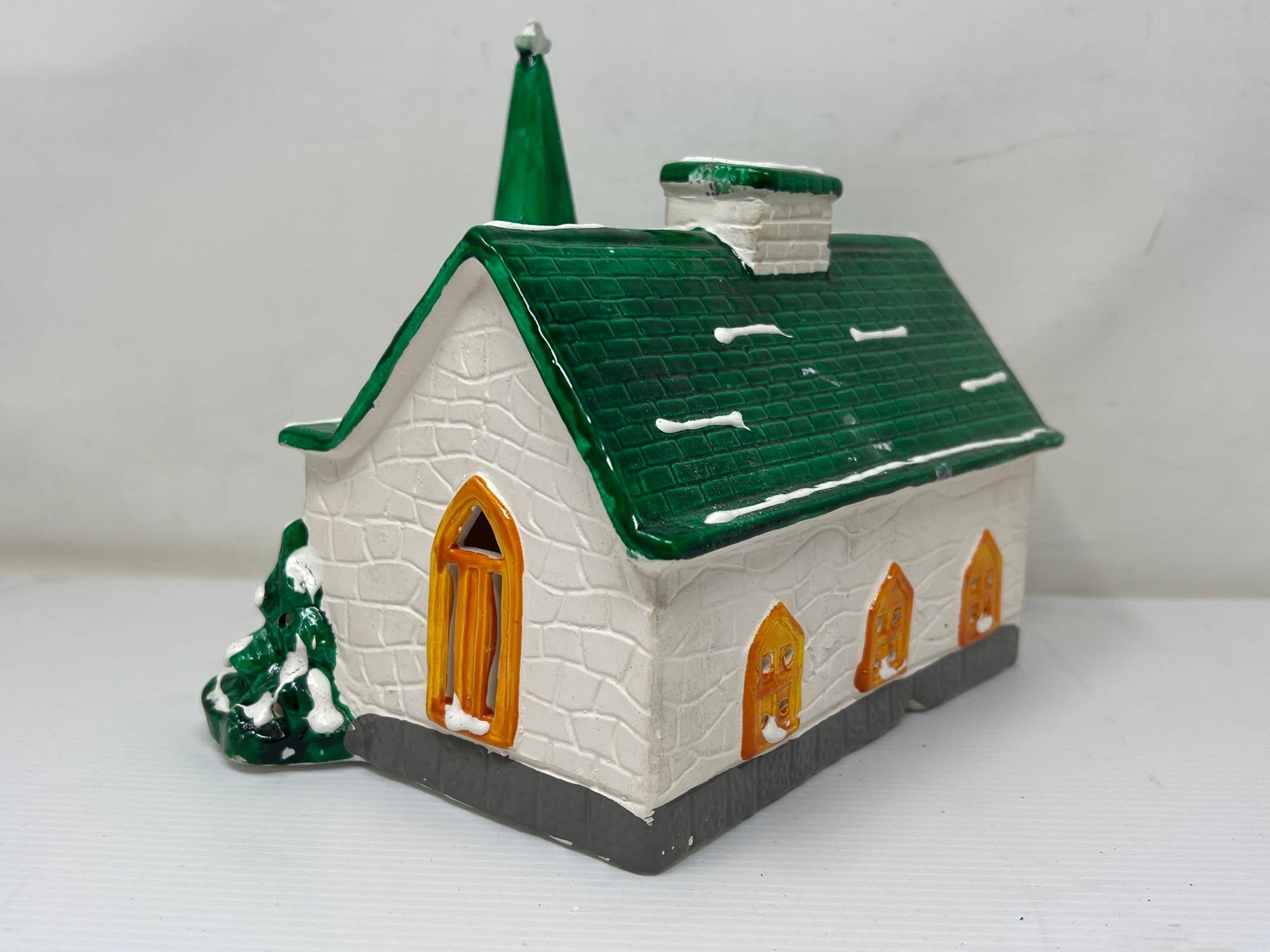 Ceramic Christmas Houses, Buildings, Fire Department, Store Window, Trees