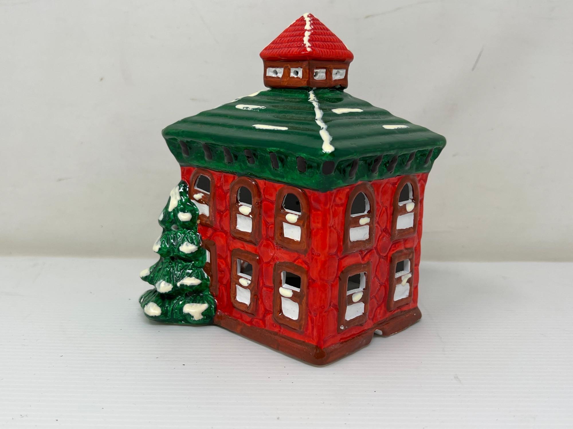 Ceramic Christmas Houses, Buildings, Fire Department, Store Window, Trees