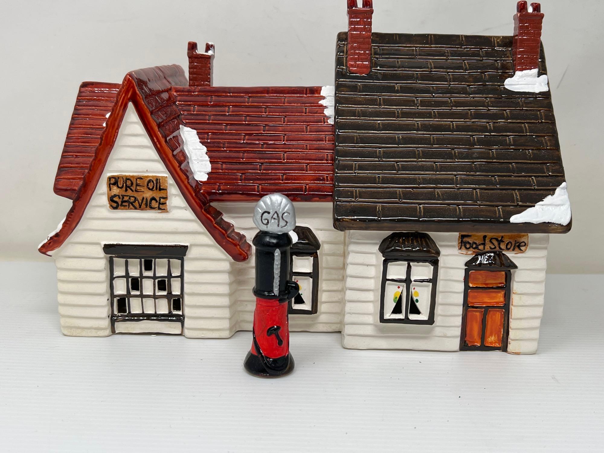 Ceramic Christmas Houses, Buildings, Fire Department, Store Window, Trees