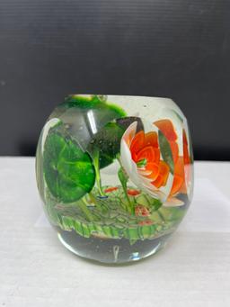 2 Art Glass Floral Paperweights