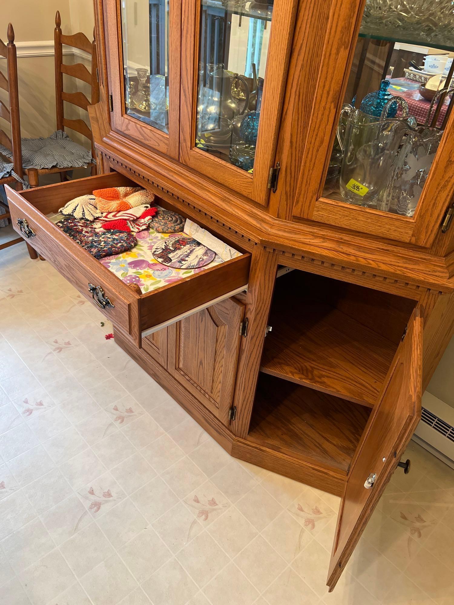 Oak China Cabinet with Glass Front & 3 Shelves, Lighted