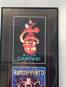 Framed Triptych of Capiello Liquer Posters- Bitter Campari, Vinhos do Porto and Cognac Monnet