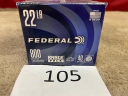 (1) BOX FEDERAL RANGE PACK 22LR AMMO 800 ROUNDS