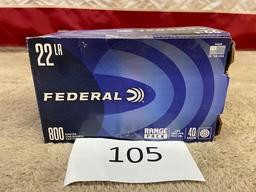 (1) BOX FEDERAL RANGE PACK 22LR AMMO 800 ROUNDS