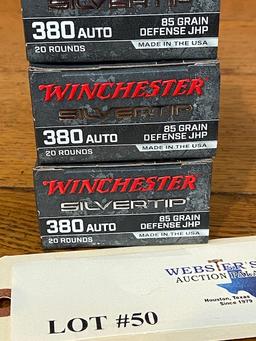 (3) BOXES WINCHESTER SILVERTIP 380 AUTO 85GR DEFENSE JHP *60 ROUNDS