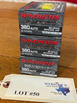 (3) BOXES WINCHESTER SILVERTIP 380 AUTO 85GR DEFENSE JHP *60 ROUNDS