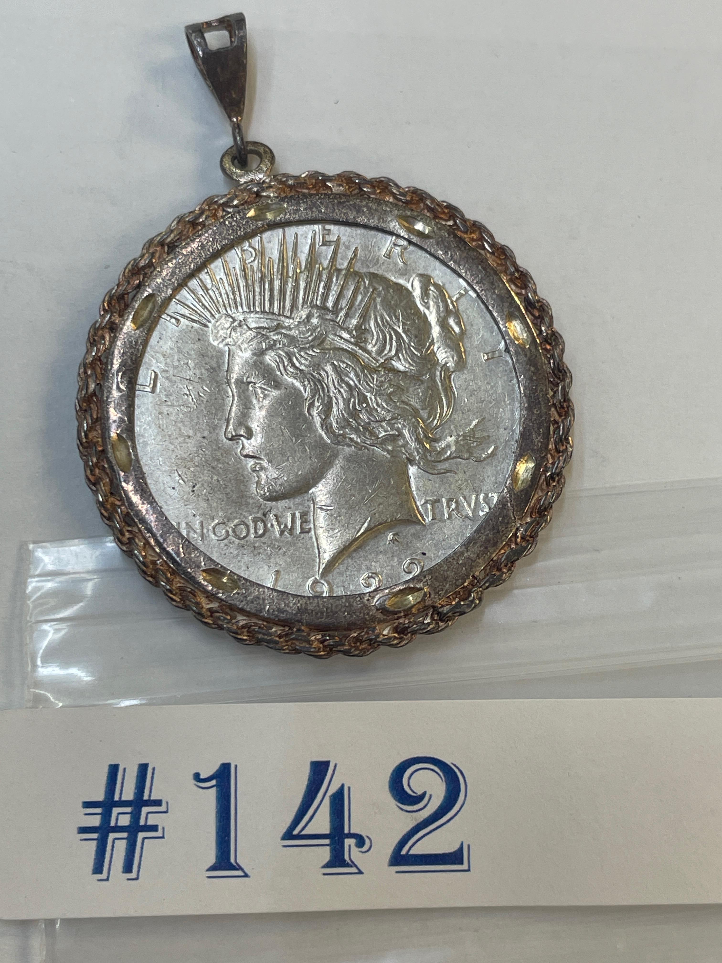 1922 PEACE SILVER DOLLAR IN STERLING BEZEL