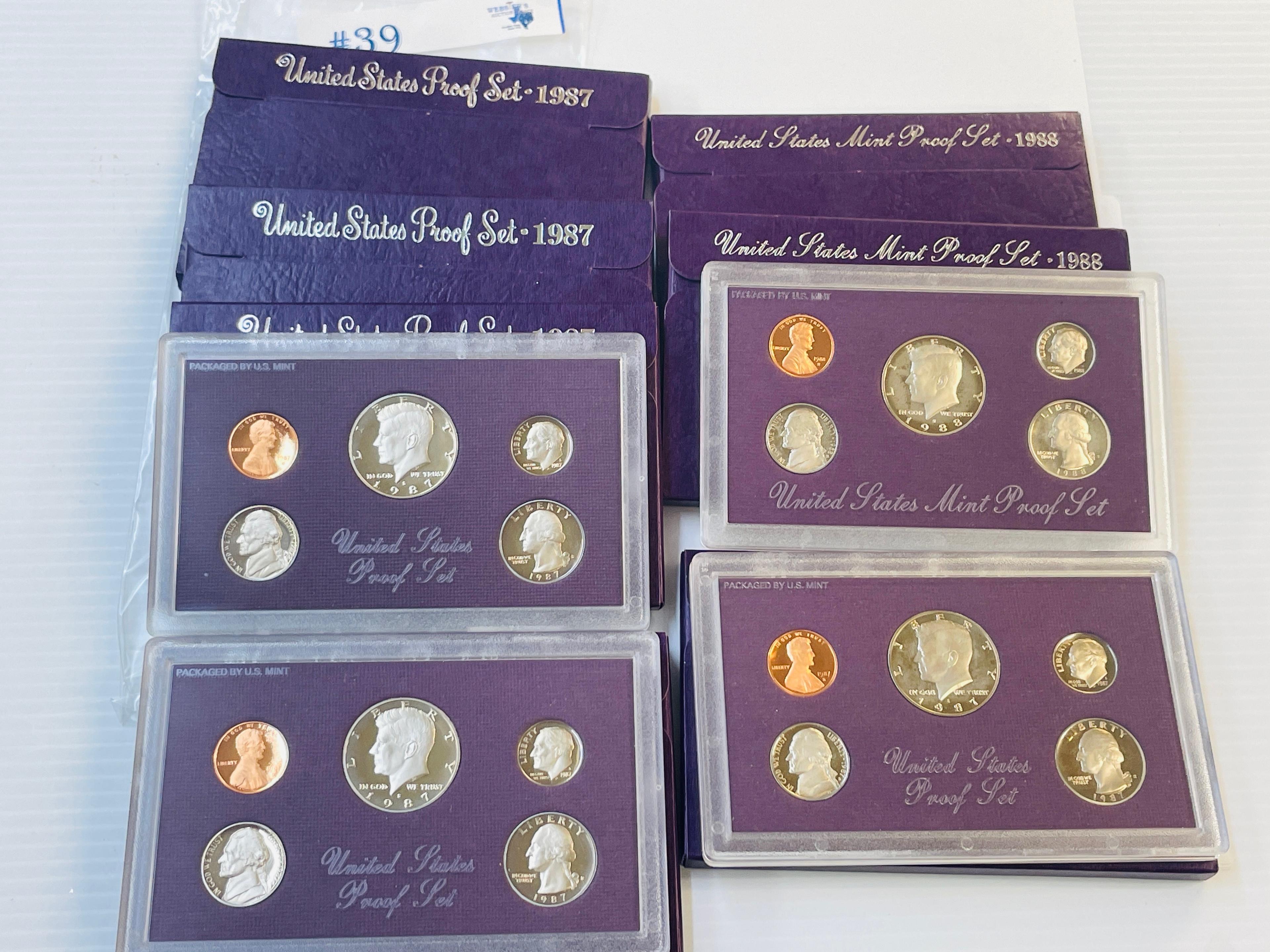 7PC 1987 AND 1988 PROOF SETS