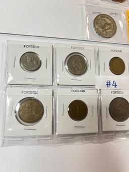 LOT OF SILVER MEXICO DOLLAR, COPPER MEDALLION, FOREIGN COINS AND COMMEMORATIVE MEDALLIONS