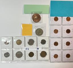 LOT OF SILVER MEXICO DOLLAR, COPPER MEDALLION, FOREIGN COINS AND COMMEMORATIVE MEDALLIONS