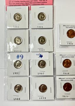 LOT OF BRILLIANT UNCIRCULATED DIMES AND WHEAT CENTS