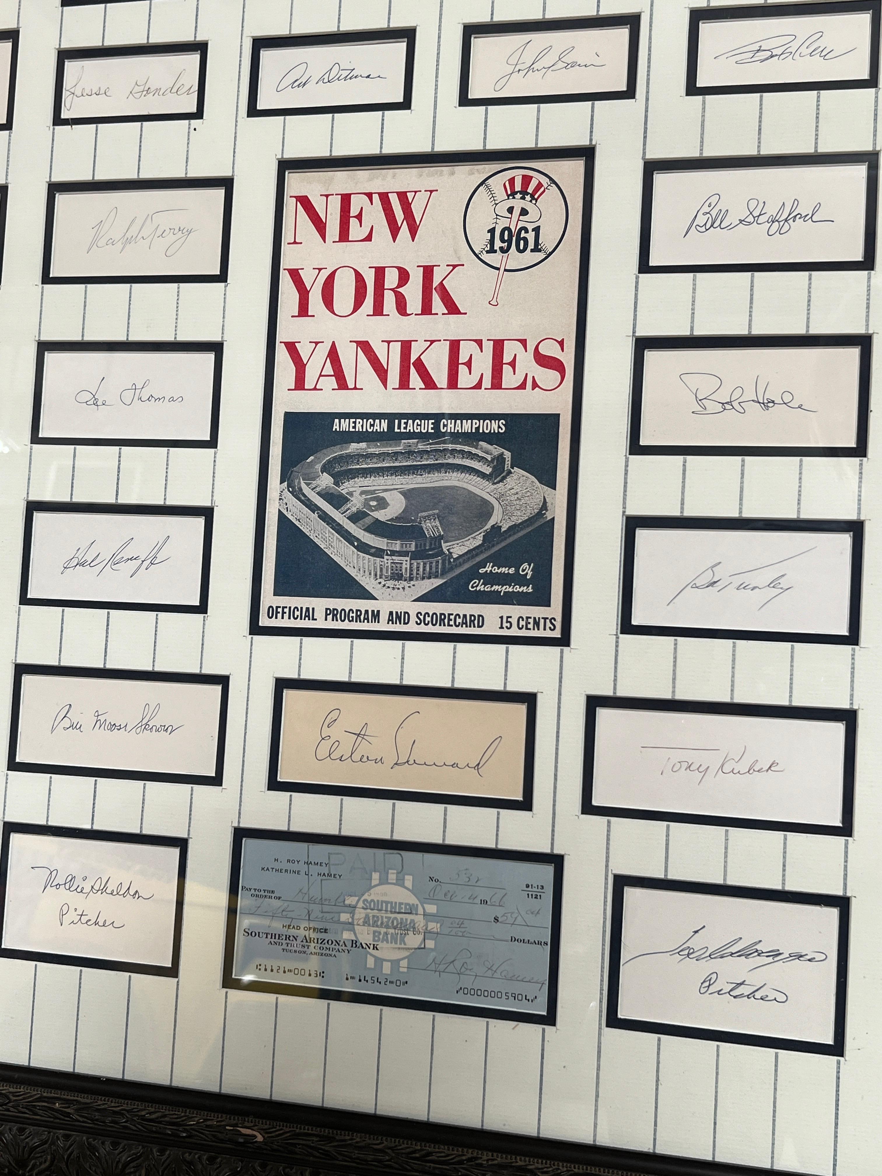 1961 NEW YORK YANKEES TEAM SIGNED LARGE DISPLAY WITH BECKETT LETTER OF AUTHENTICITY