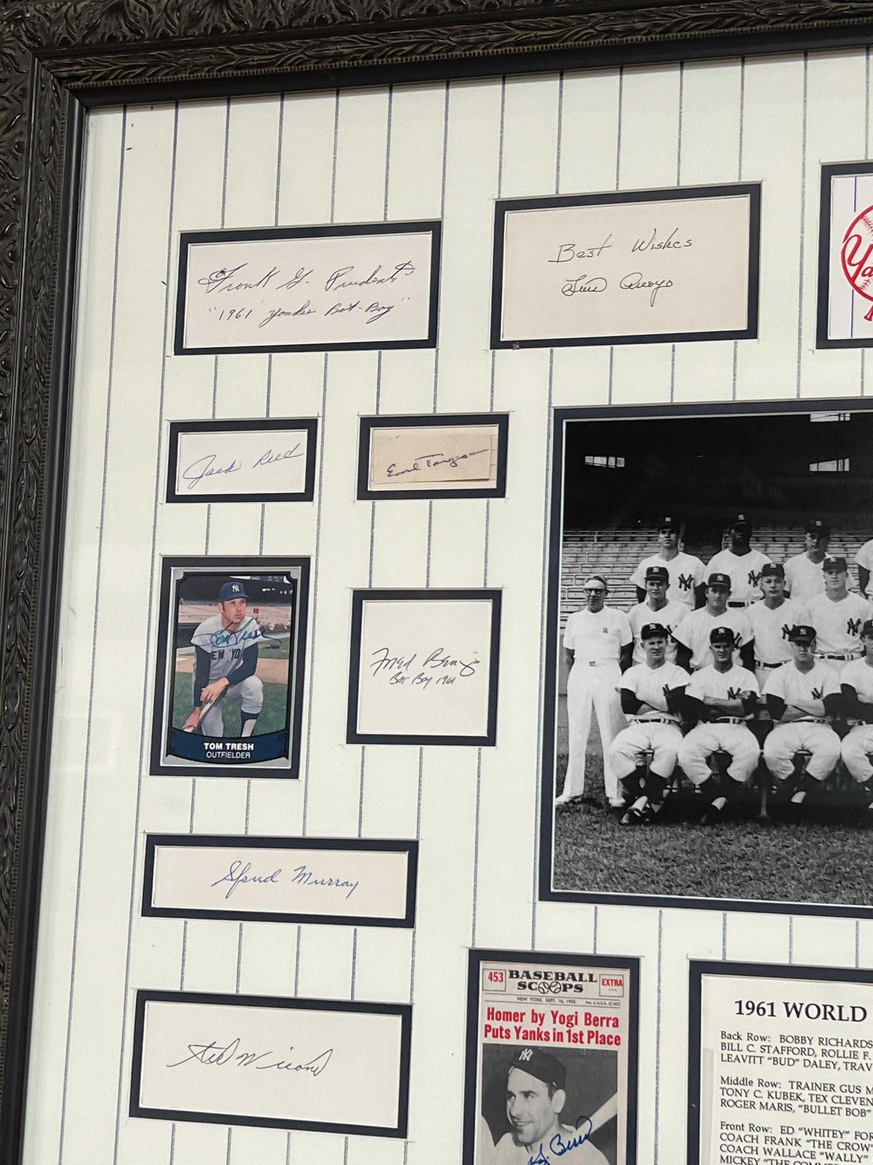 1961 NEW YORK YANKEES TEAM SIGNED LARGE DISPLAY WITH BECKETT LETTER OF AUTHENTICITY