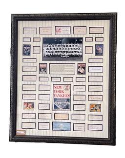 1961 NEW YORK YANKEES TEAM SIGNED LARGE DISPLAY WITH BECKETT LETTER OF AUTHENTICITY