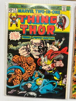 2PC VINTAGE 1975 AND 1966 MARVEL COMIC BOOKS - THE THING AND THE MIGHTY THOR AND STRANGE TALES