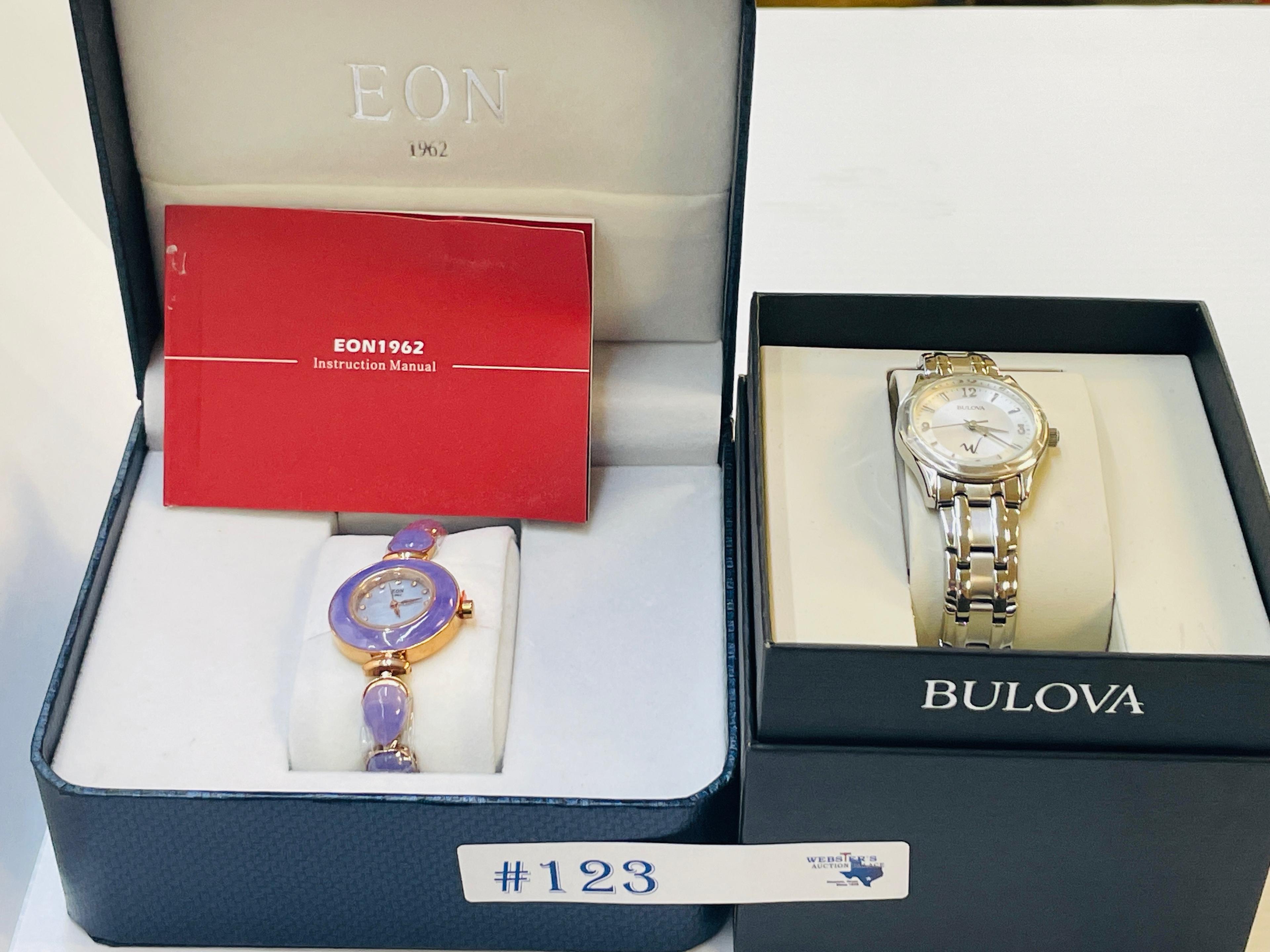 2PC BULOVA AND EON 1962 WATCHES IN BOXES