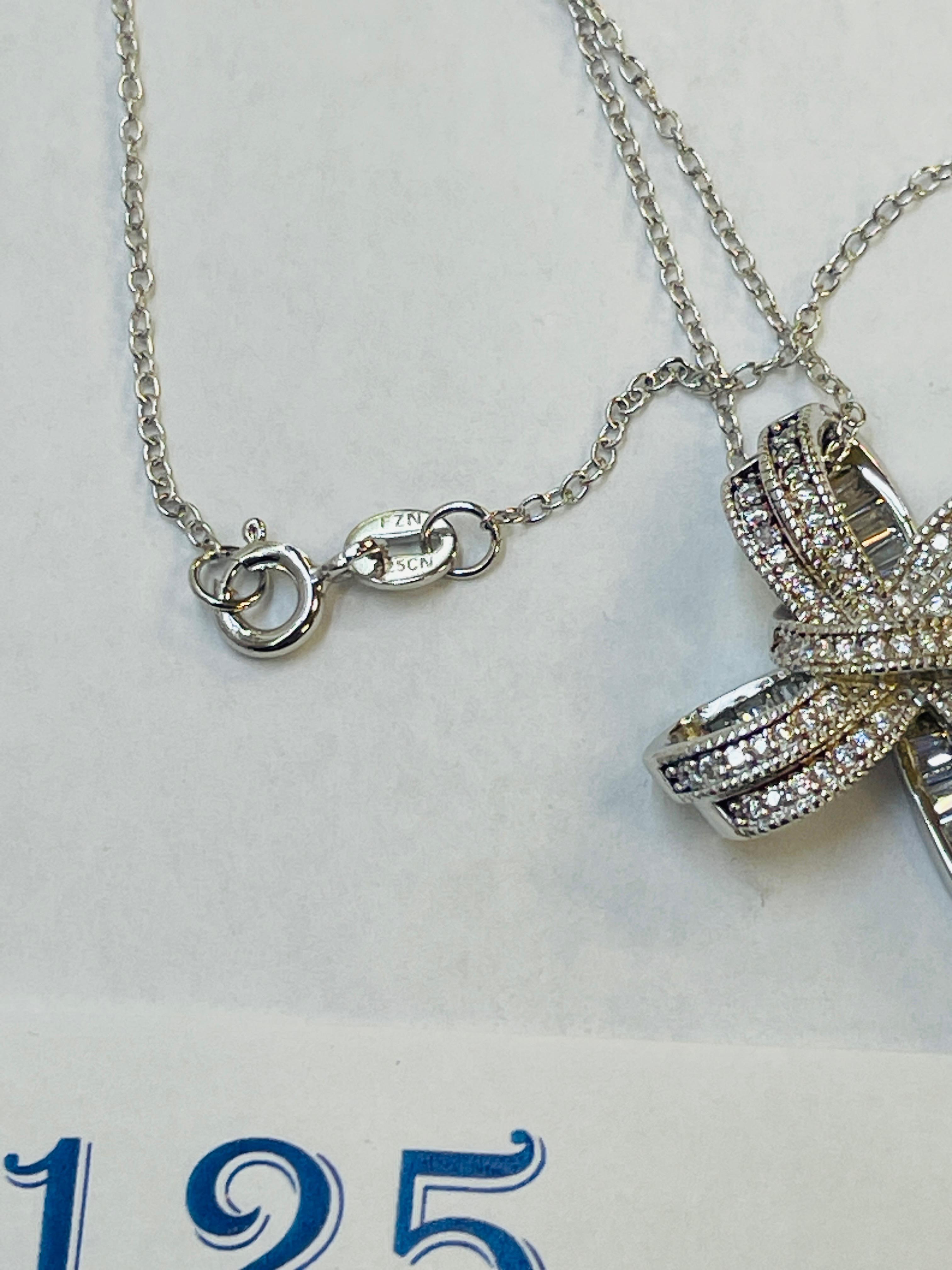 STERLING SILVER SIMULATED DIAMOND CROSS PENDANT WITH STERLING CHAIN