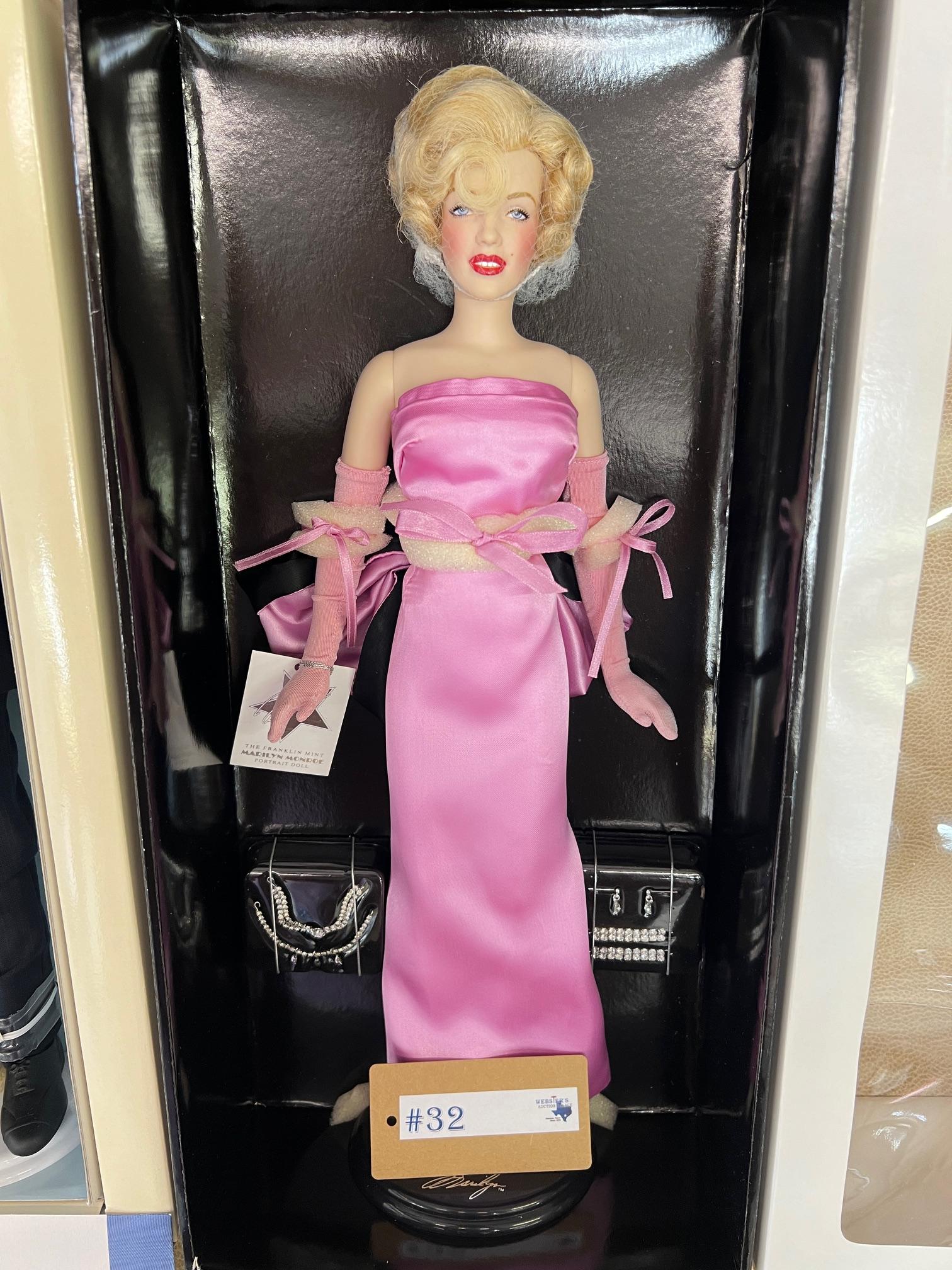 2PC FRANKLIN MINT JFK AND MARILYN MONROE DOLLS IN BOXES