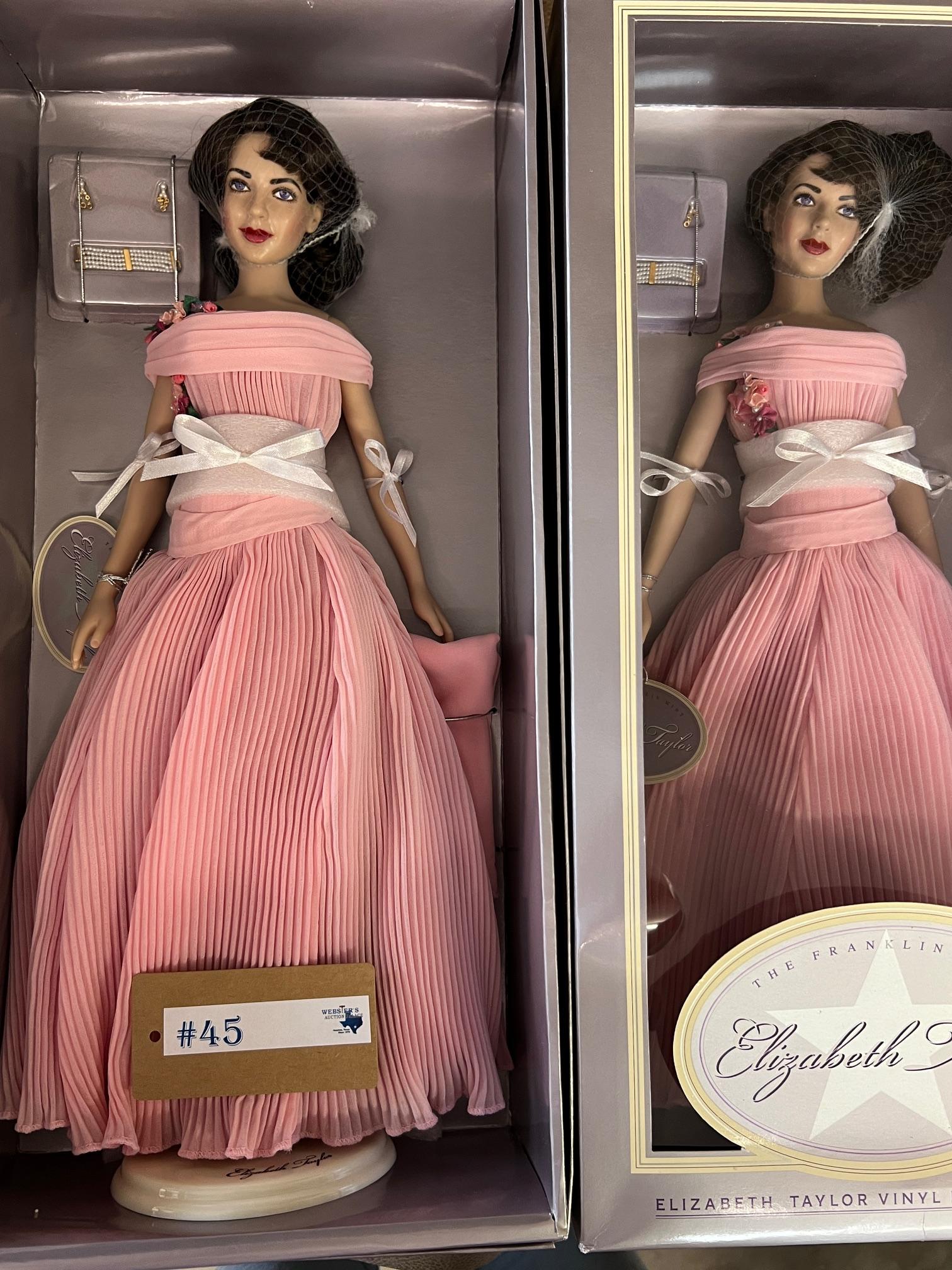 5PC FRANKLIN MINT ELIZABETH TAYLOR DOLLS IN BOXES