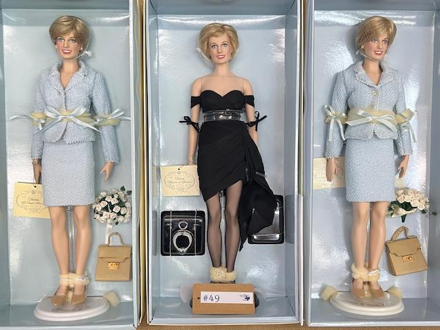 3PC FRANKLIN MINT "DIANA PRINCESS OF WALES" DOLLS IN BOXES