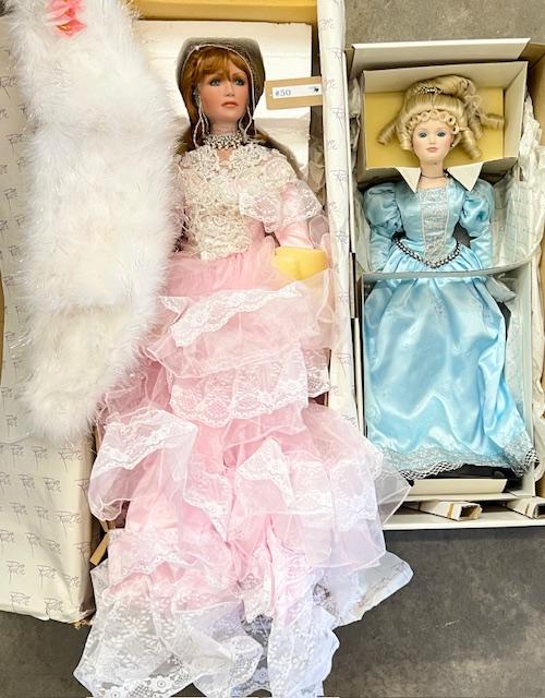 2PC LARGE RUSTIC AND CINDERELLA DOLLS IN BOXES - 18" AND 24"