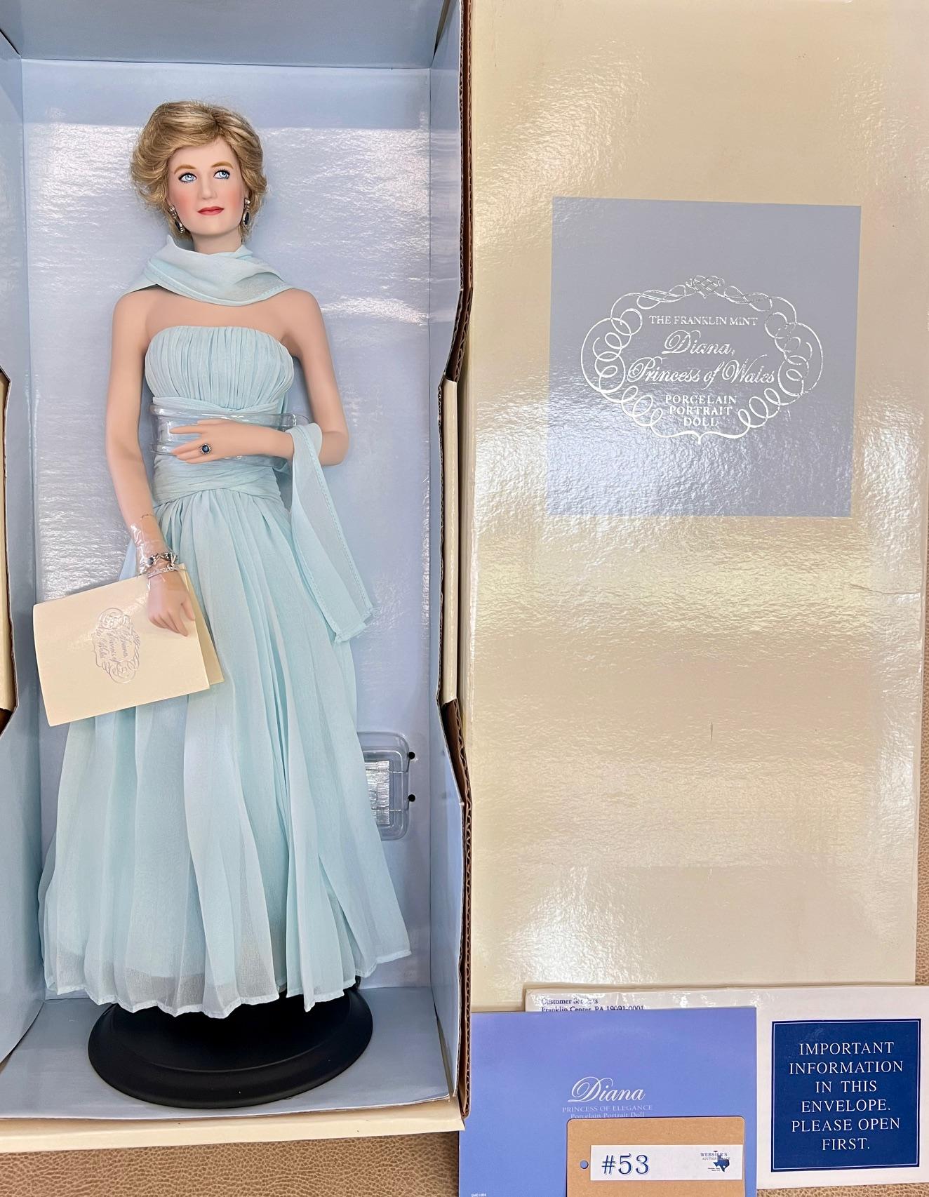 LARGE FRANKLIN MINT "DIANA PRINCESS OF WALES" PORCELAIN PORTRAIT DOLL IN BOX